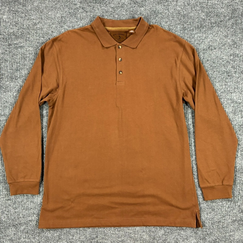 Reel Legends Polo Shirt Mens Size XL Brown Long Sleeve Cotton Outdoor Golf